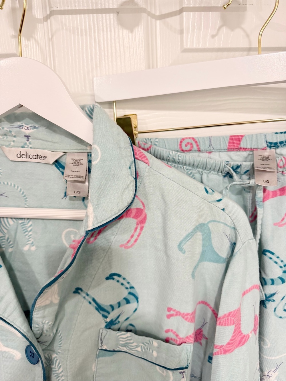 Delicates Cat Print Cotton Pajama Set Cozy Playful Lounge Large Sleepwear - Picture 3 of 9
